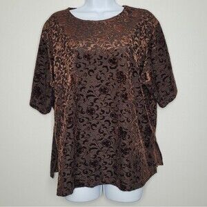 Vintage 90s brown velvet goblincore woodsy short sleeve plus size top size 1x